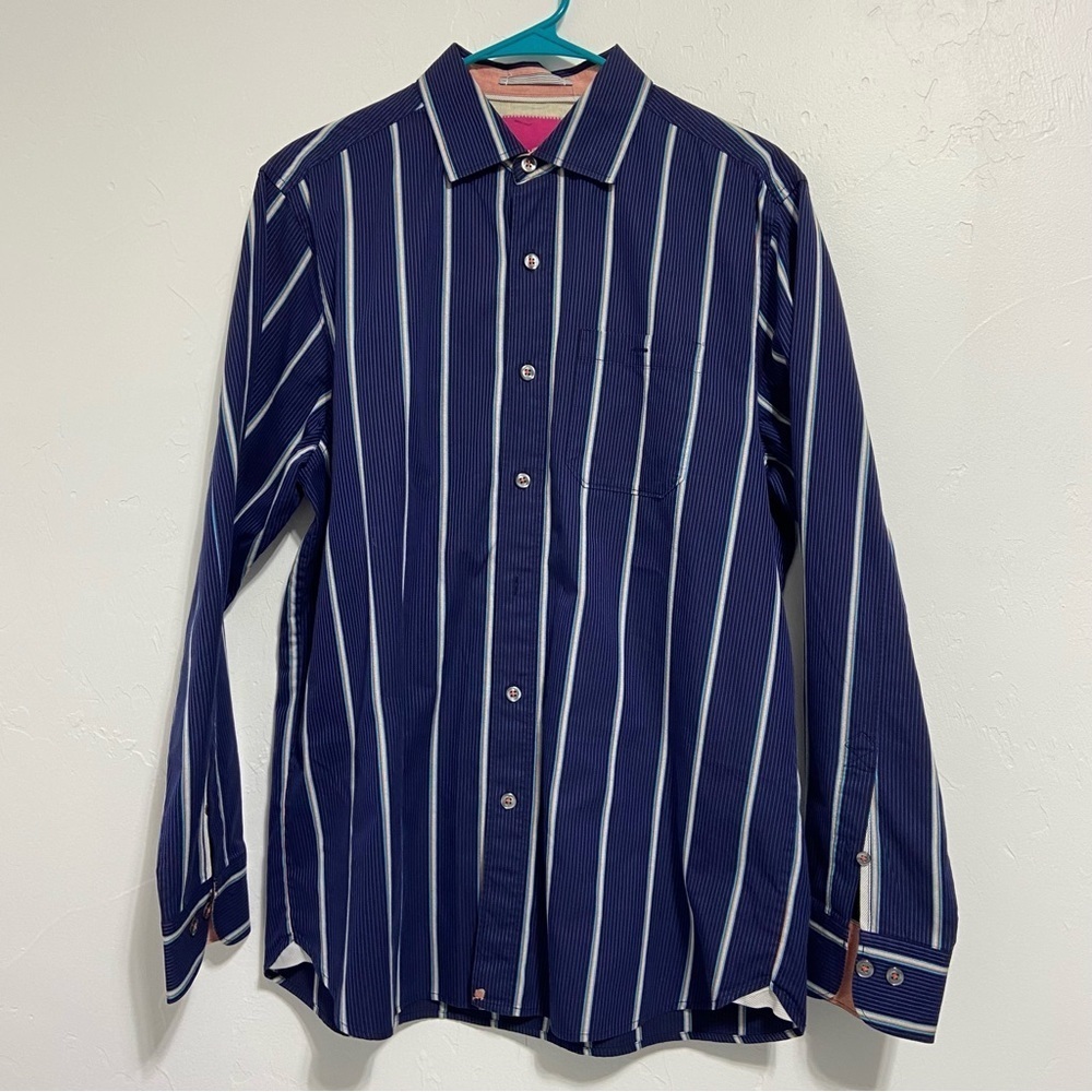 Tommy Bahama Button Down Dress Shirt Men's Long Sleeve Striped Medium Blue